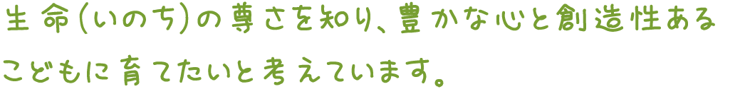 生命（いのち）の尊さを知り、豊かな心と創造性あるこどもに育てたいと考えています。